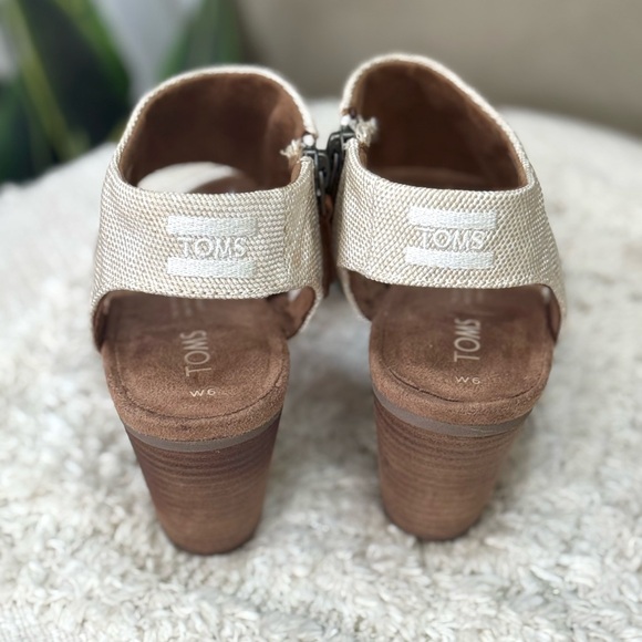 TOMS Women's Majorca City Block Heel Cut Out Linen Sandals Size 6 - Picture 5 of 6